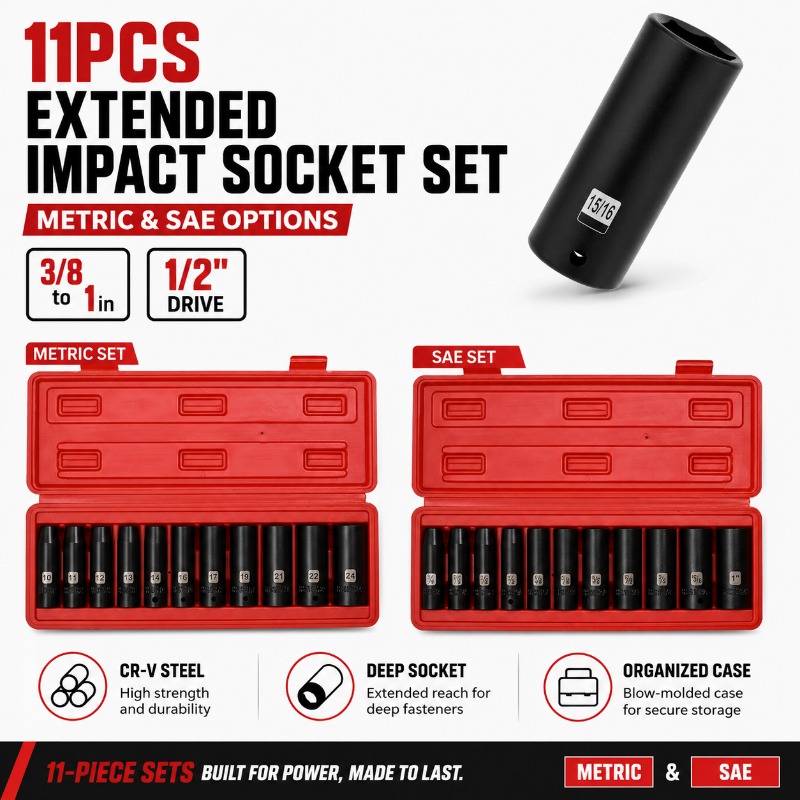 11Pcs Deep Impact Socket Set 1 - Pneumatic Impact Wrench recension och pris