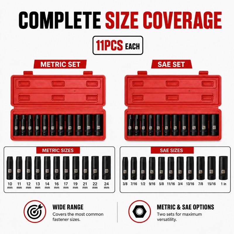 11Pcs Deep Impact Socket Set 1 - Pneumatic Impact Wrench recension och pris